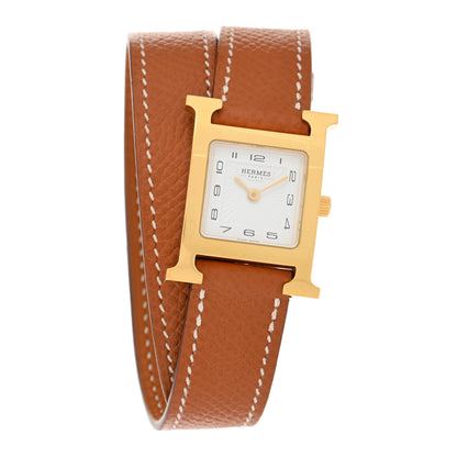 Hermes Stainless Steel Epsom 21mm Heure H Hour Double Tour Quartz Watch Gold 1 of 4