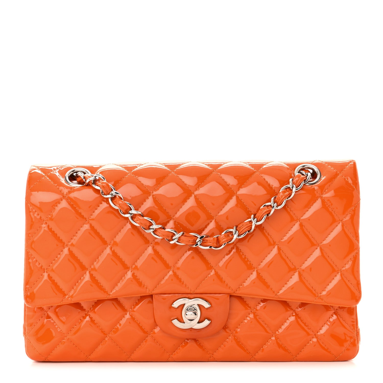 Chanel Patent Quilted Medium Double Flap Orange 1 of 11
