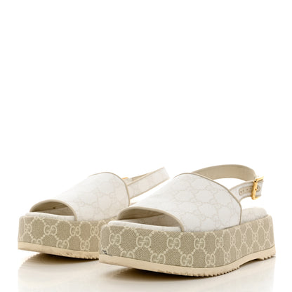 Gucci GG Supreme Monogram Granada Kid Angelina Platform 35mm Slingback Sandals 39 White Mystic White 3 of 12