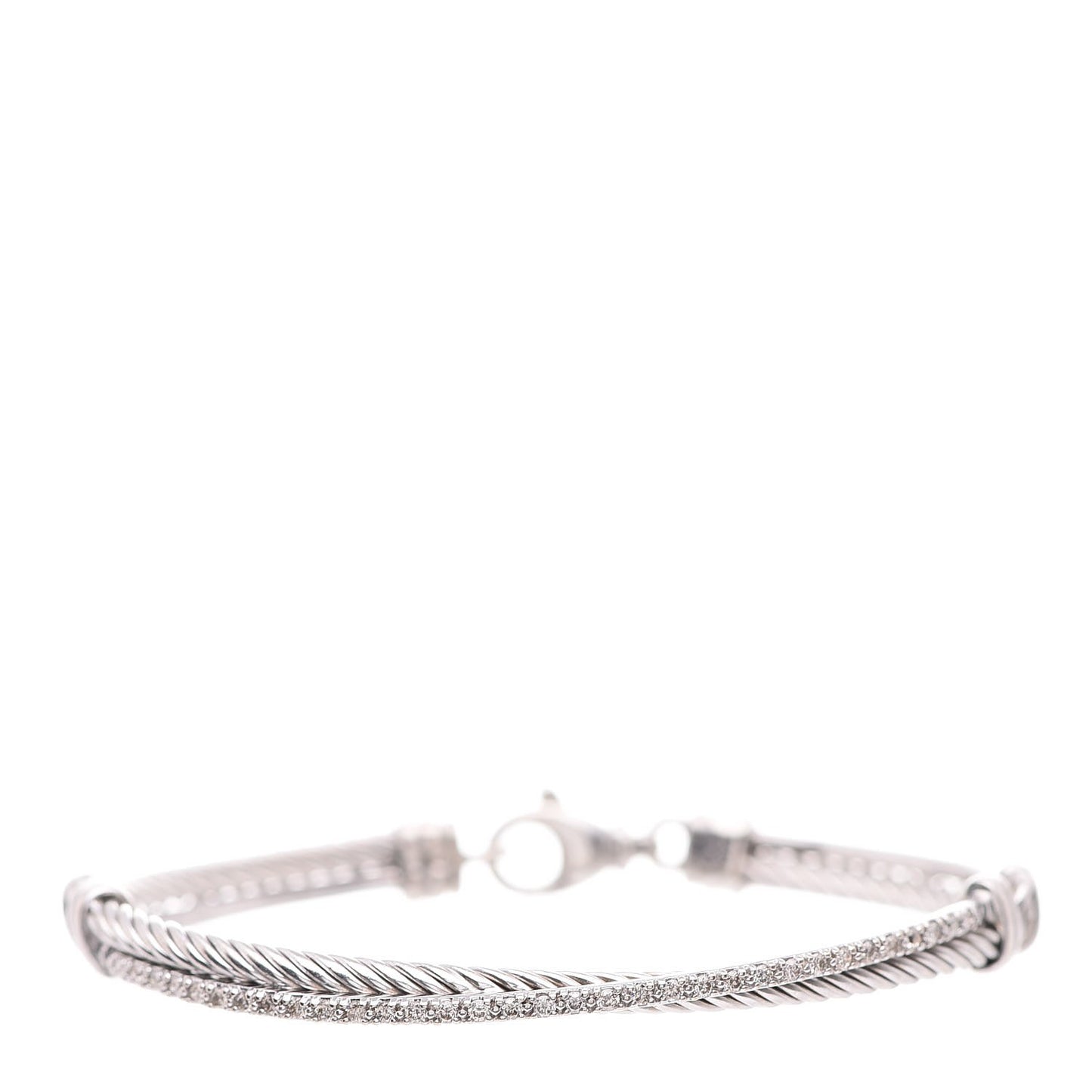 Sterling Silver 14K White Gold Diamond 3mm Crossover Bracelet