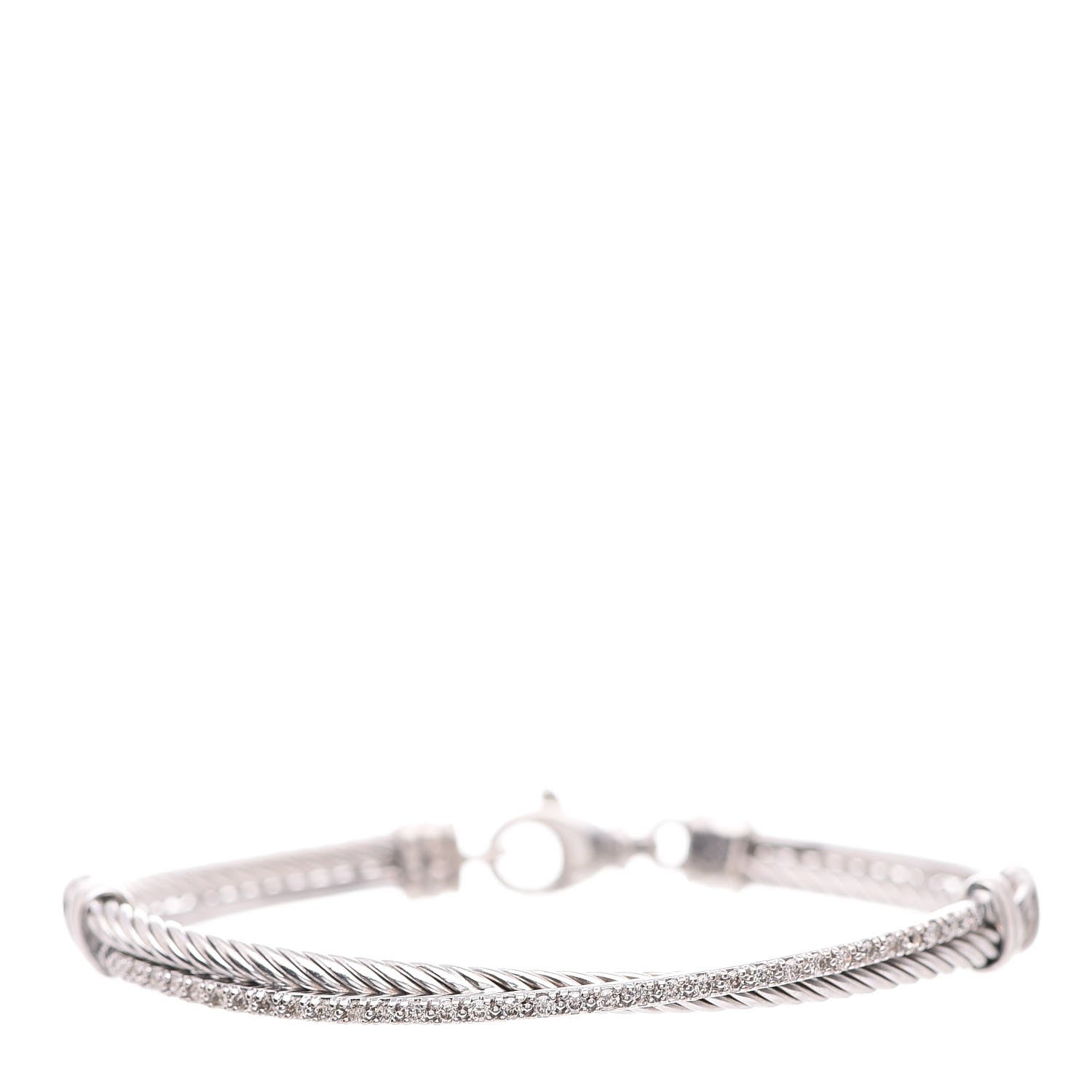 David Yurman Sterling Silver 14K White Gold Diamond 3mm Crossover Bracelet 1 of 5