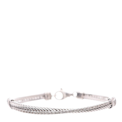 David Yurman Sterling Silver 14K White Gold Diamond 3mm Crossover Bracelet 1 of 5