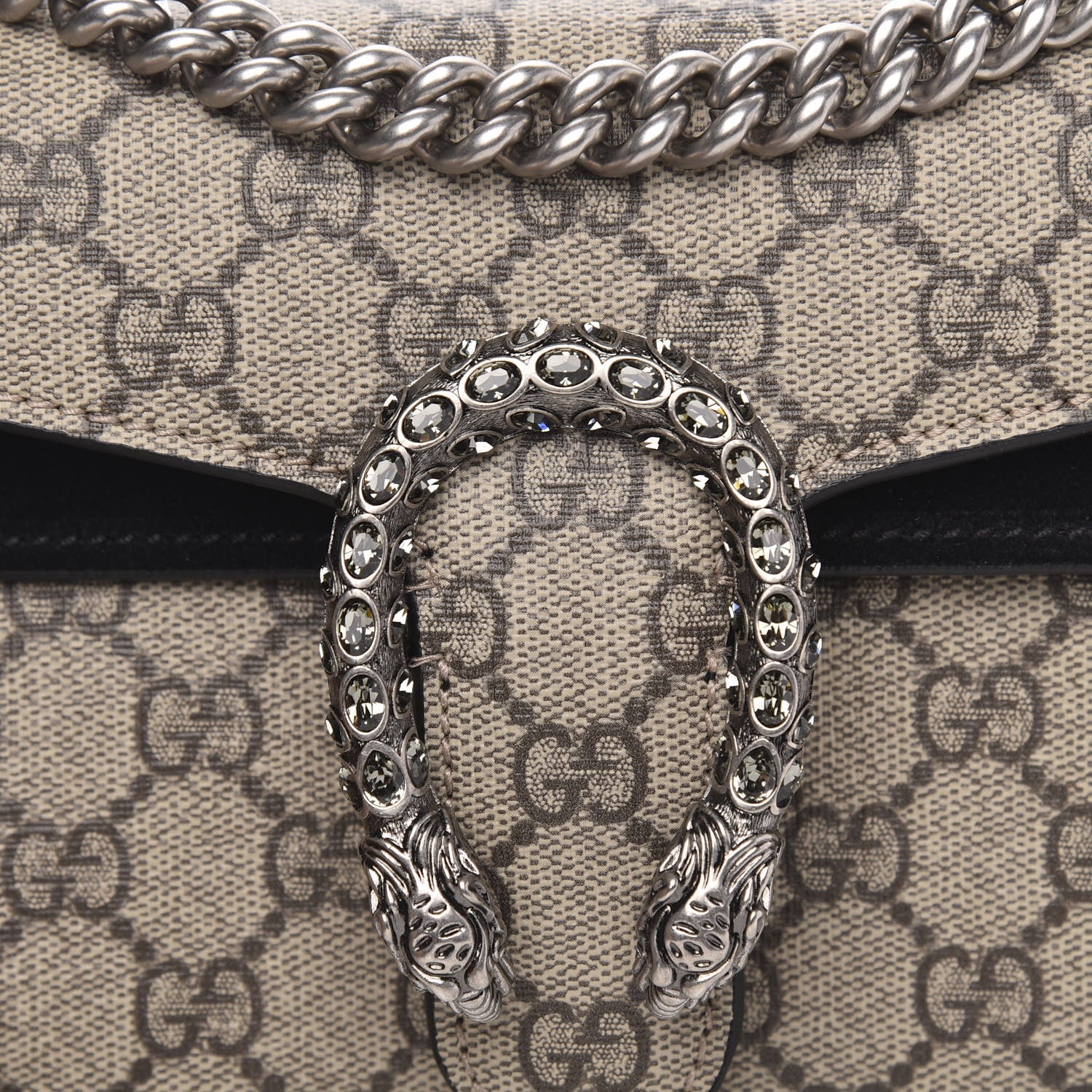 Gucci GG Supreme Monogram Suede Crystal Small Dionysus Shoulder Bag Beige Ebony Black 11 of 11
