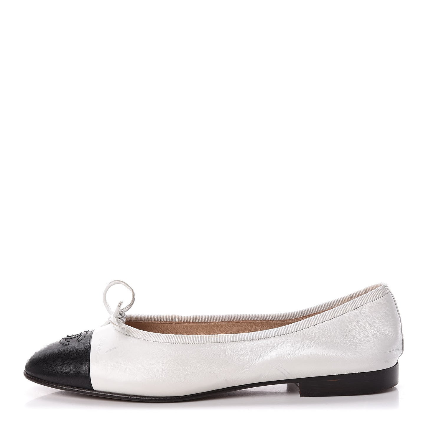 Lambskin Cap Toe Ballerina Flats 38.5 White Black