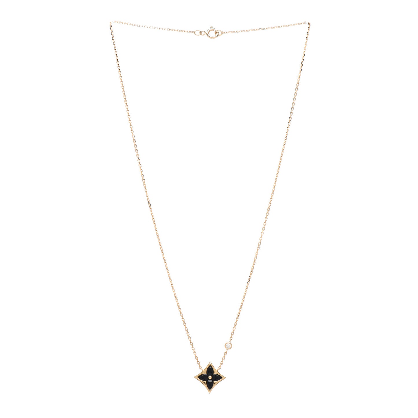 18K Yellow Gold Diamond Black Onyx Color Blossom BB Star Pendant Necklace