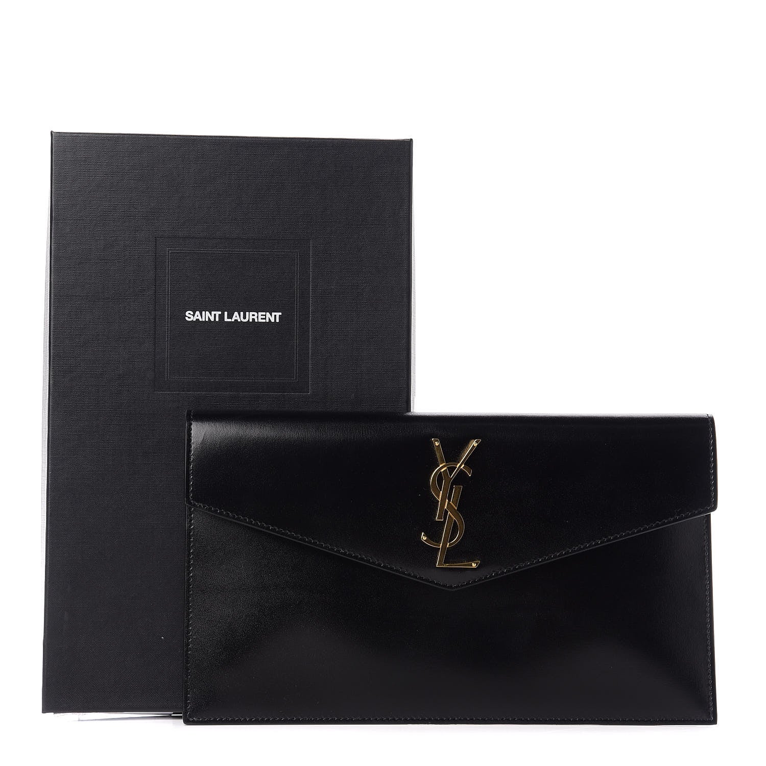 Saint Laurent Smooth Shiny Calfskin Monogram Uptown Pouch Black 10 of 10