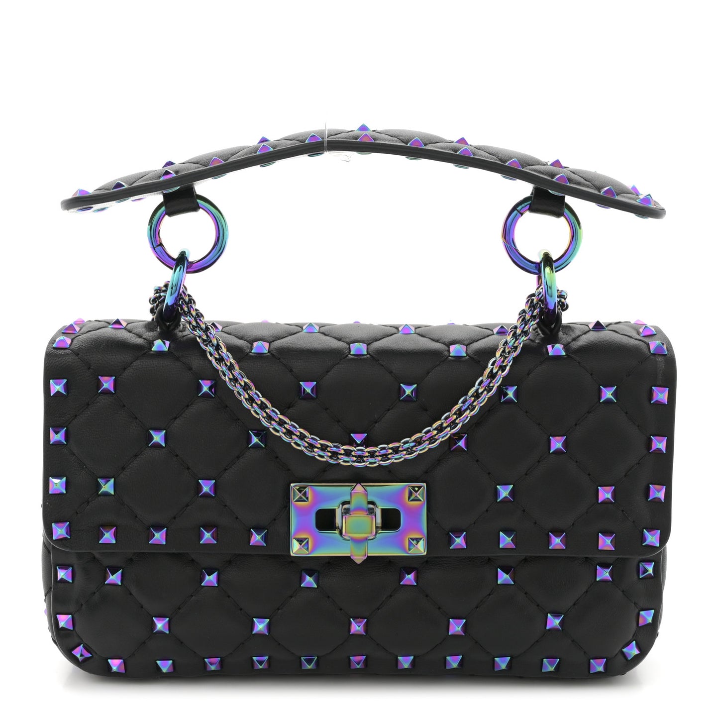 Lambskin Oil Slick Small Rockstud Spike Shoulder Bag Black