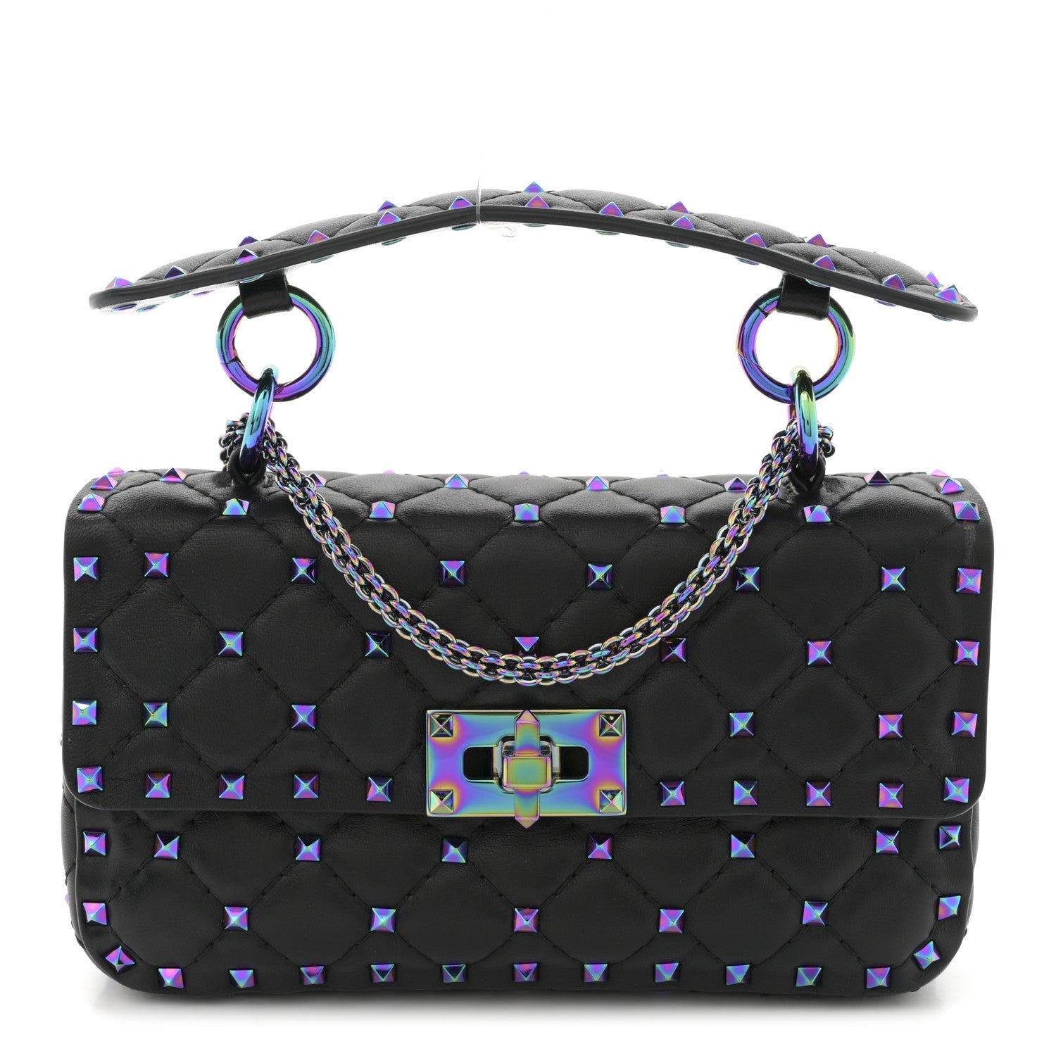 Valentino Garavani Lambskin Oil Slick Small Rockstud Spike Shoulder Bag Black 1 of 10