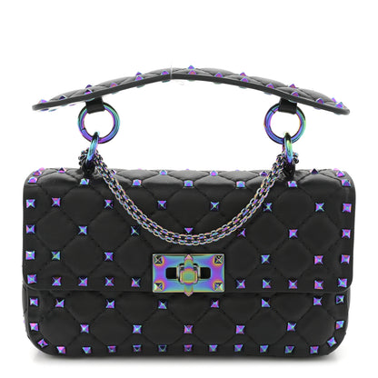 Valentino Garavani Lambskin Oil Slick Small Rockstud Spike Shoulder Bag Black 1 of 10