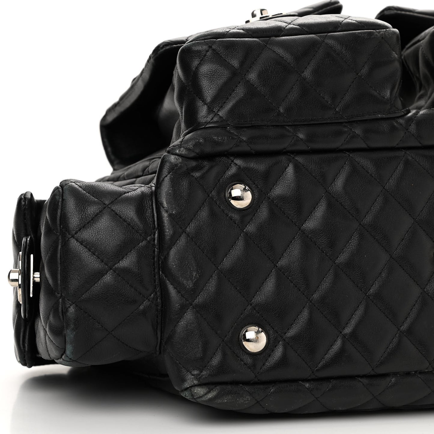 Calfskin Quilted Large Cambon Multipocket Reporter Black