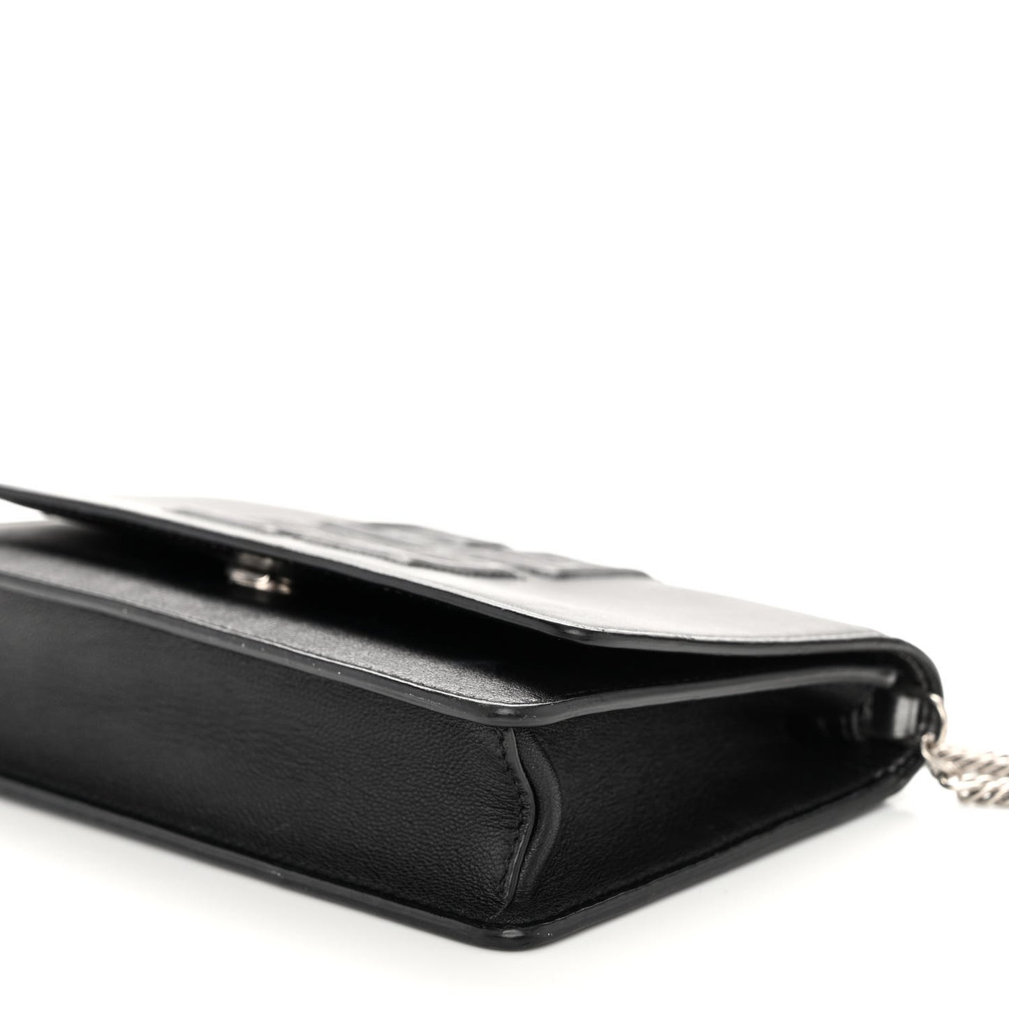 Lambskin Emblem Chain Wallet Black