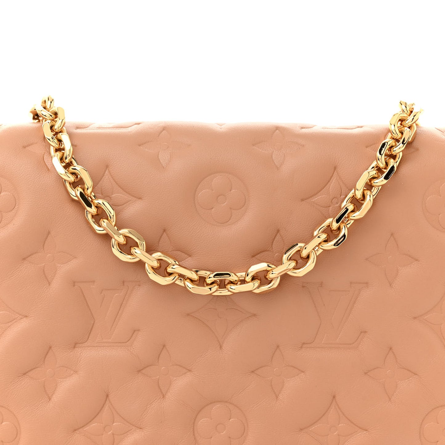 Lambskin Embossed Monogram Pochette Coussin Camel