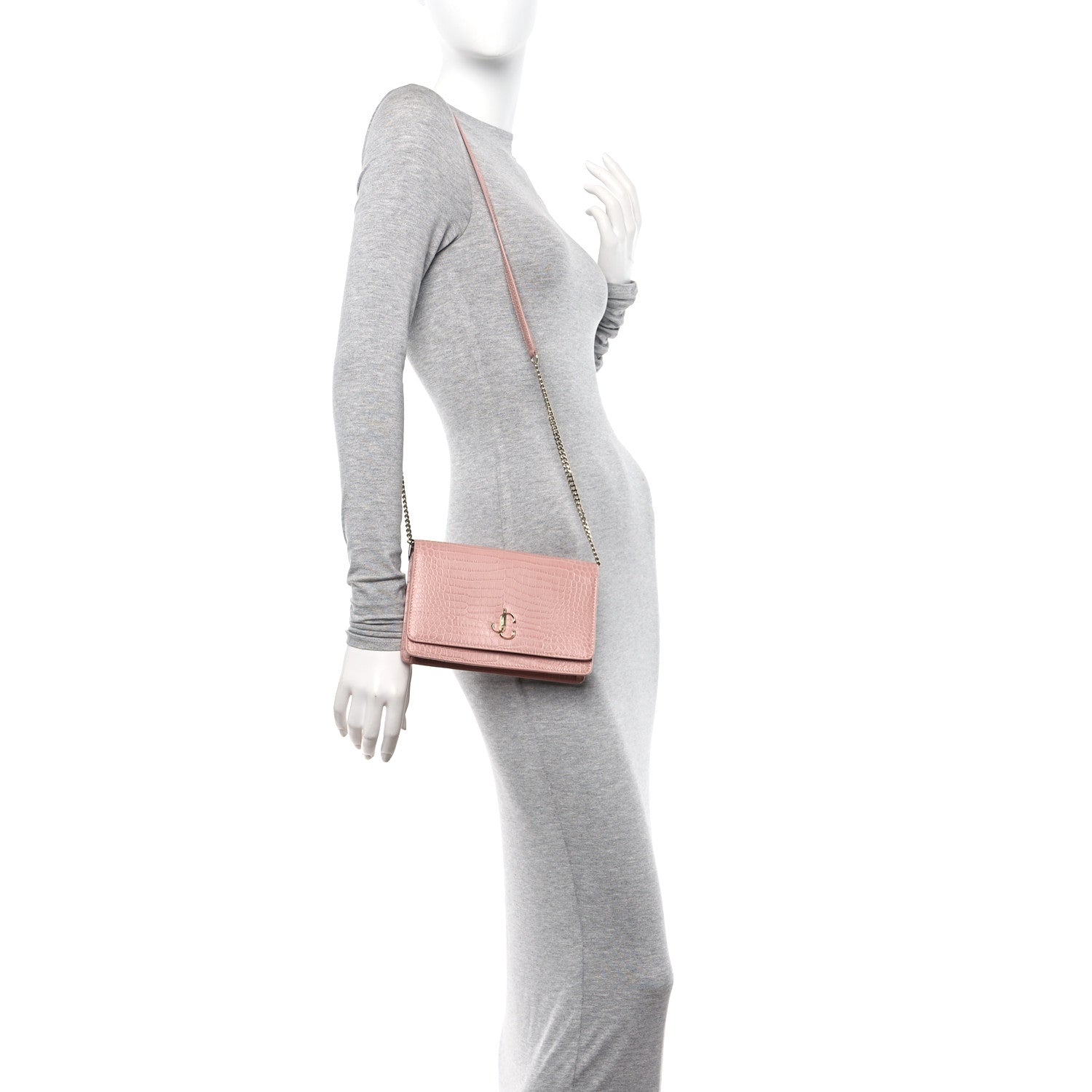 Jimmy Choo Calfskin Crocodile Embossed Palace Crossbody Blush 2 of 10