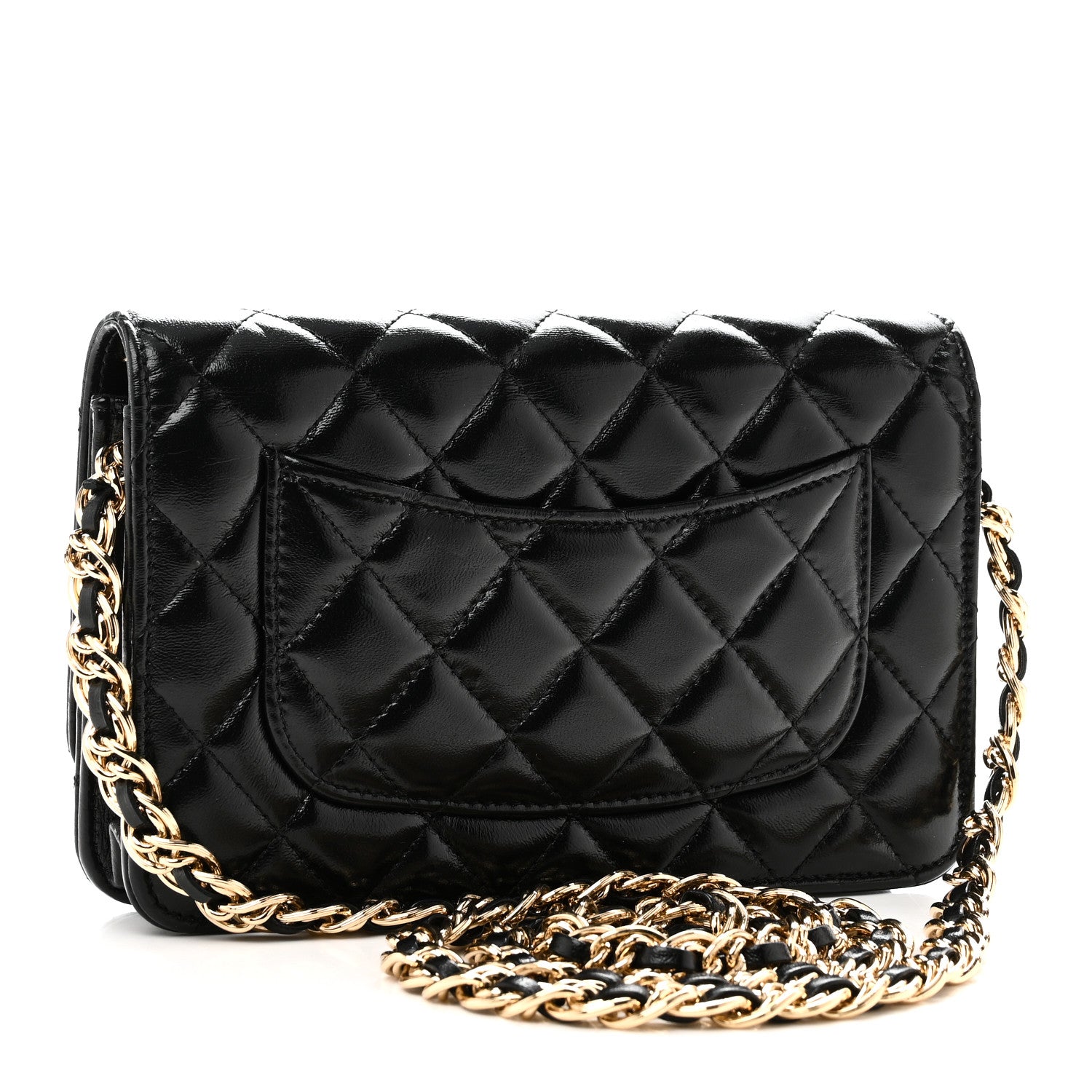Chanel Shiny Lambskin Quilted Golden Links Wallet On Chain WOC Black 3 of 13