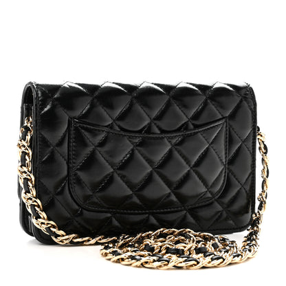 Chanel Shiny Lambskin Quilted Golden Links Wallet On Chain WOC Black 3 of 13