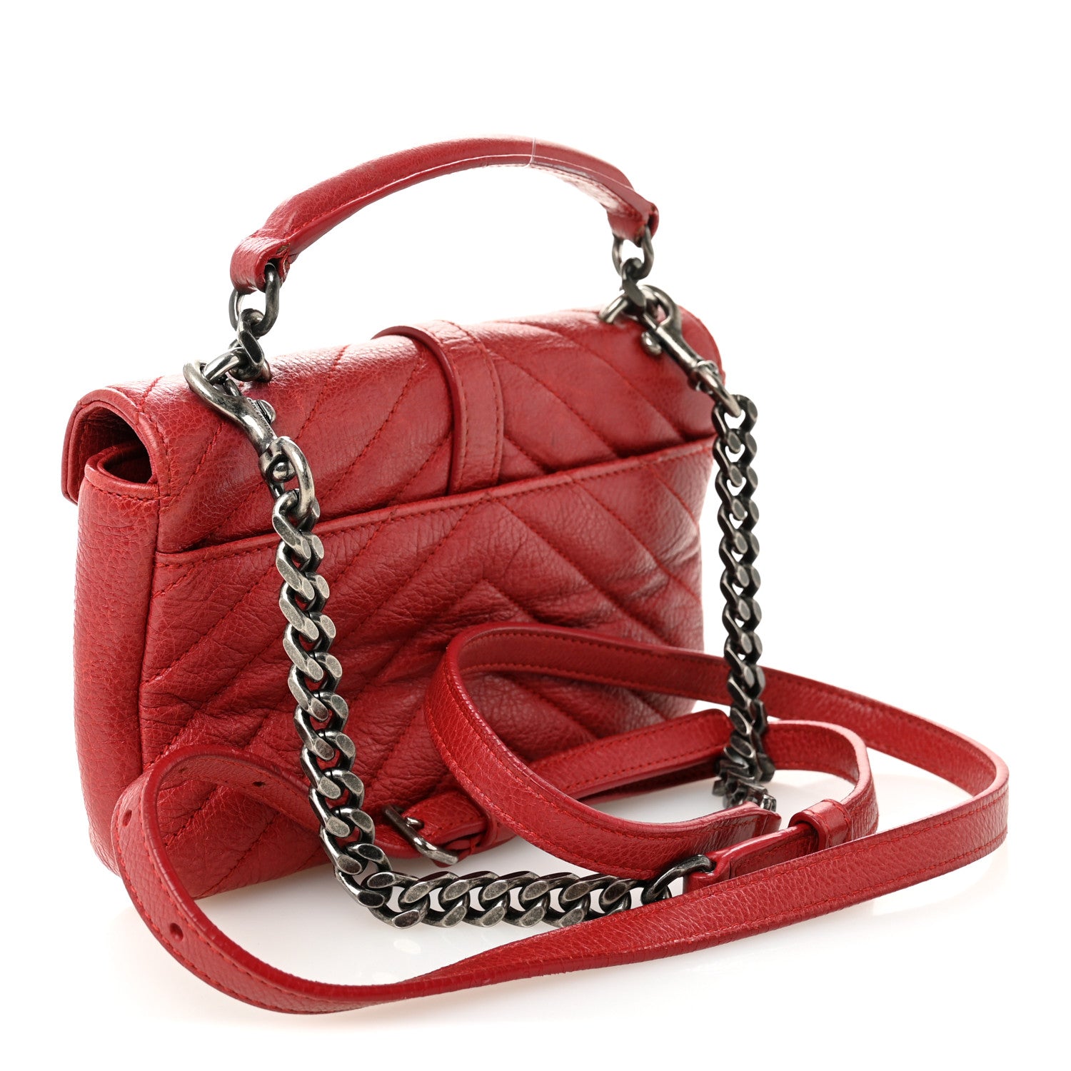 Saint Laurent Sheepskin Matelasse Chevron Monogram College Chain Wallet New Red 3 of 10