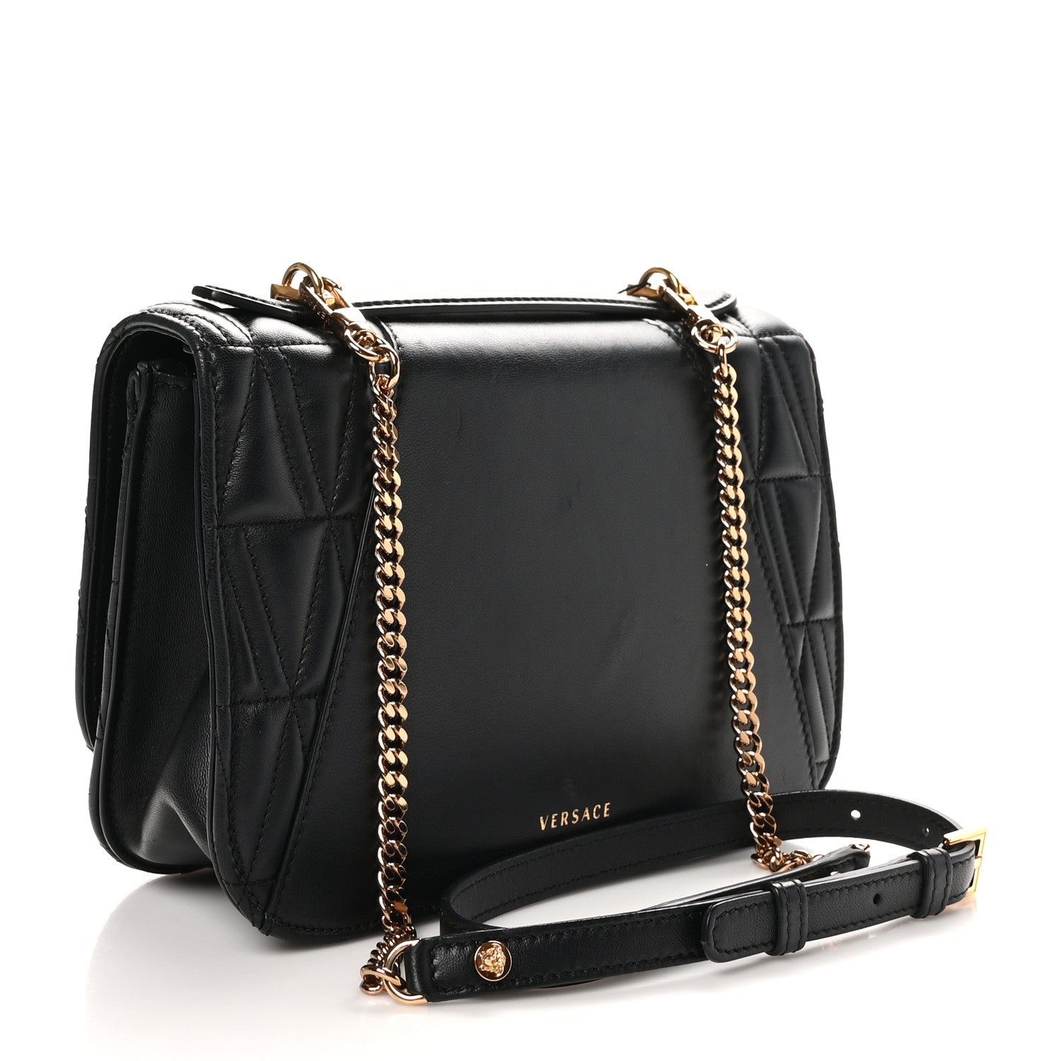 Versace Nappa Quilted Virtus Top Handle Shoulder Bag Black 3 of 9
