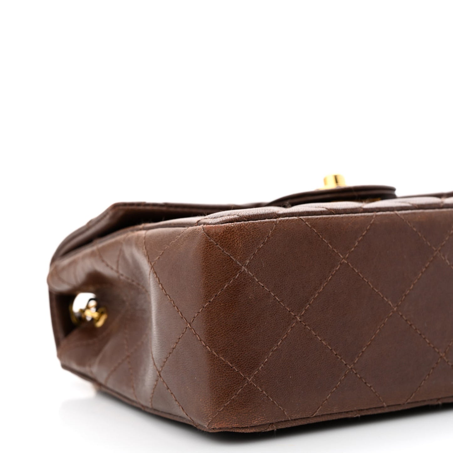 Lambskin Quilted Mini Square Flap Dark Brown