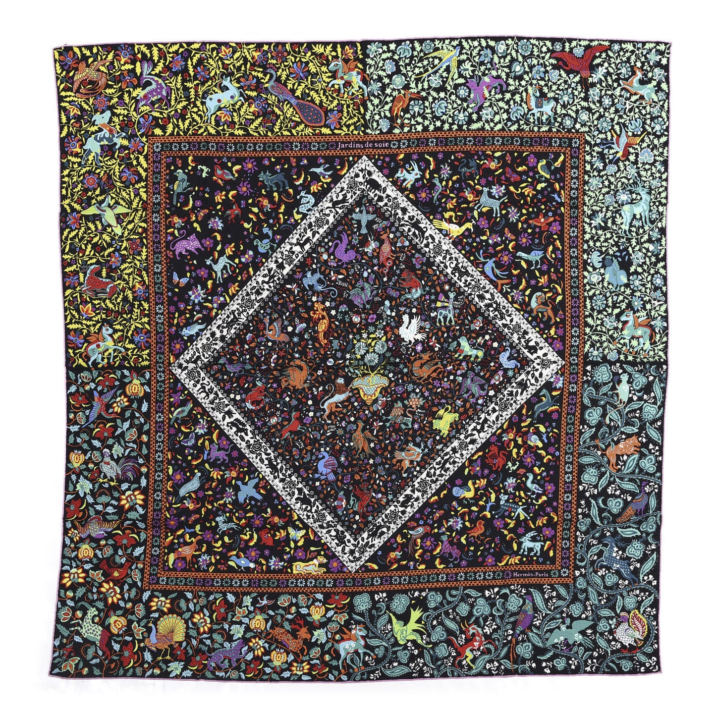 Cashmere Silk Jardins De Soie Shawl 140 Black Vert Multicolor