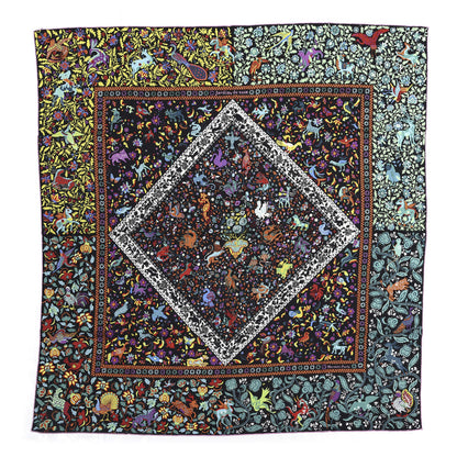 Hermes Cashmere Silk Jardins De Soie Shawl 140 Black Vert Multicolor 1 of 6