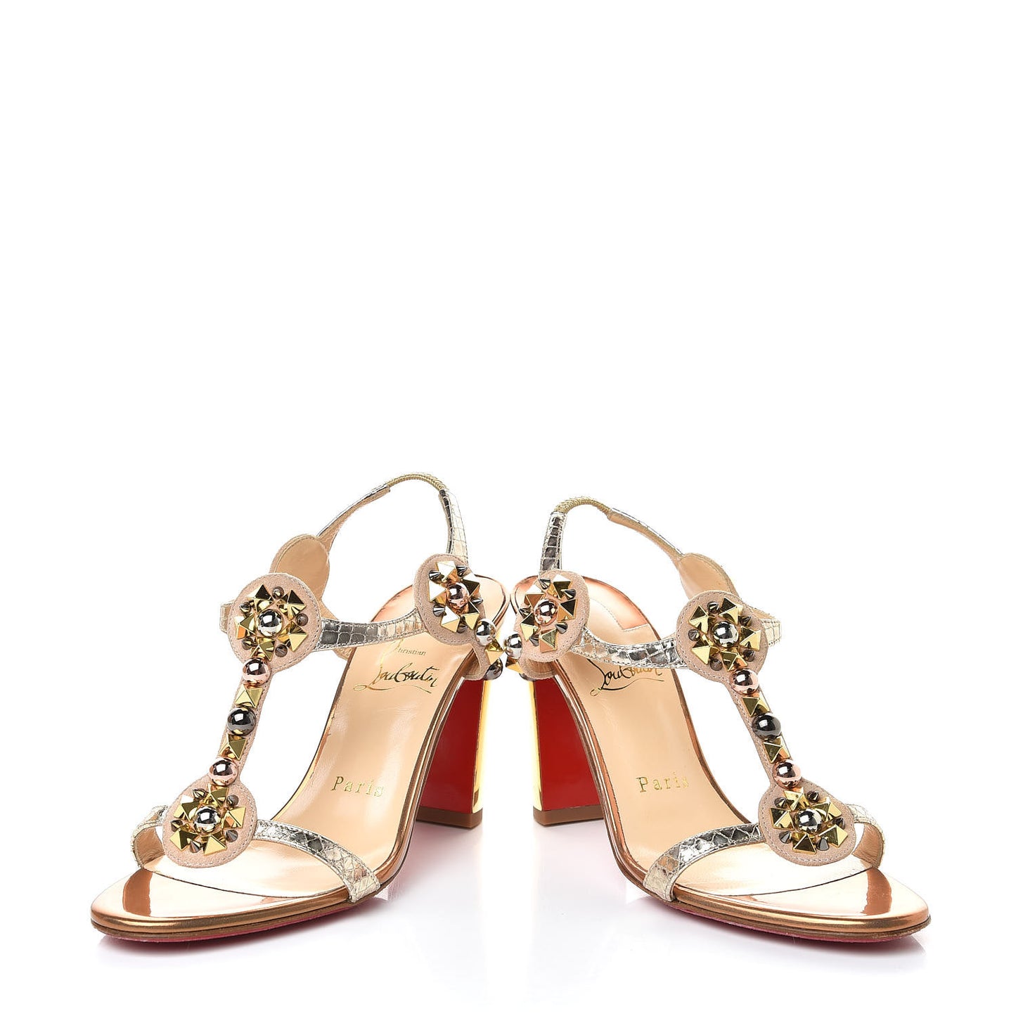 Studded Lame Metallic Patent Kaleitop 85 T-Strap Sandals 36 Doudou