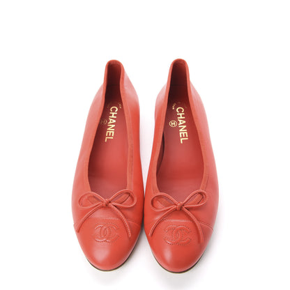 Chanel Lambskin Cap Toe Ballerina Flats 39 Red 5 of 11