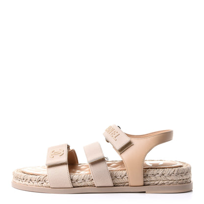 Chanel Stretch Fabric Lambskin CC Flat Sandals 38 Beige 1 of 9