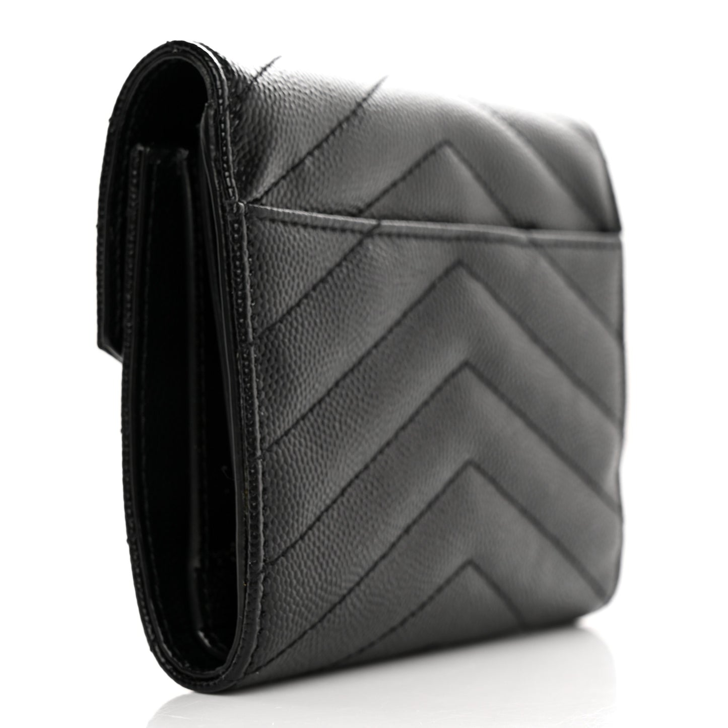 Grain De Poudre Matelasse Chevron Monogram Compact Tri Fold Wallet Black