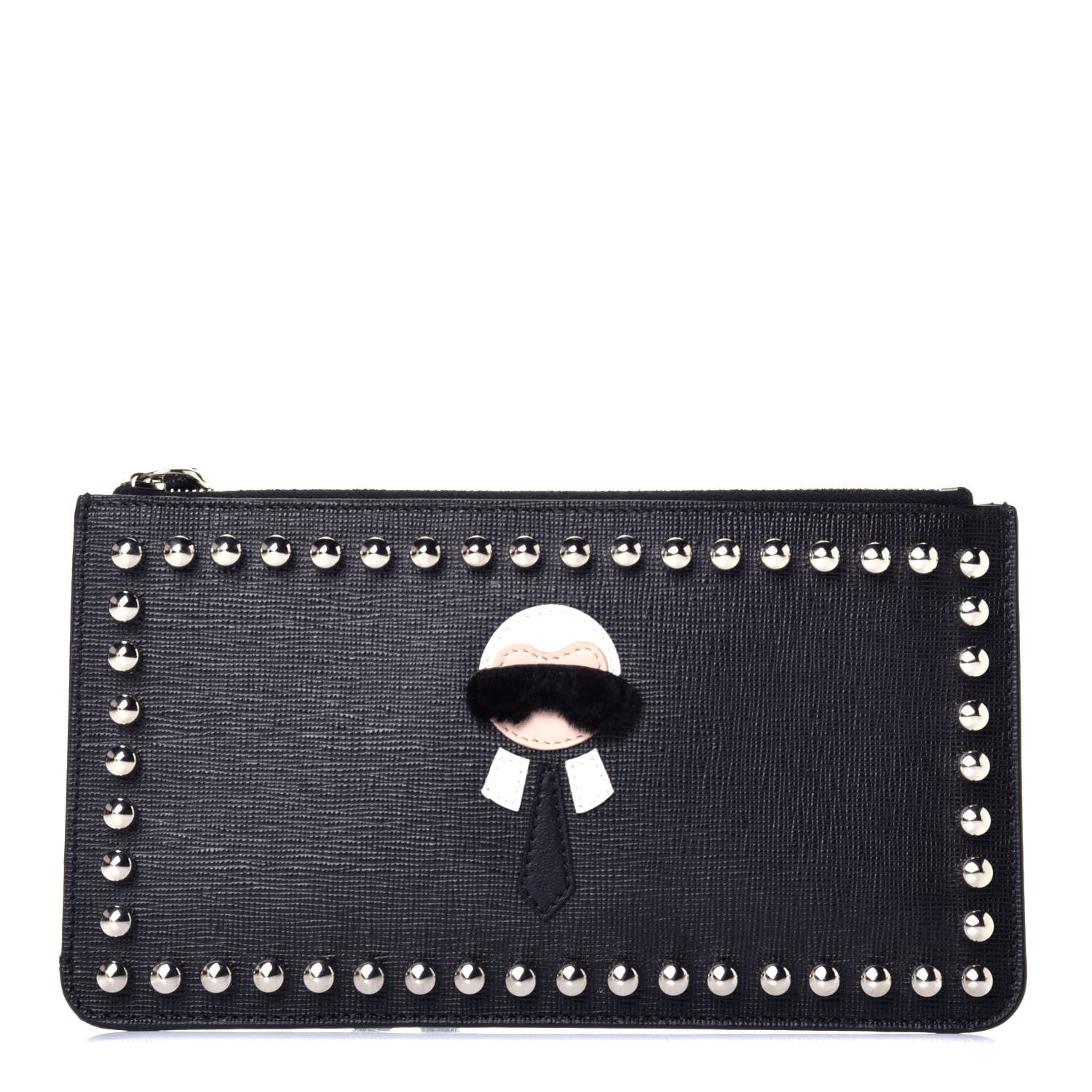 Fendi Vitello Elite Mink Fur Studded Karlito Zip Pouch Black 1 of 9