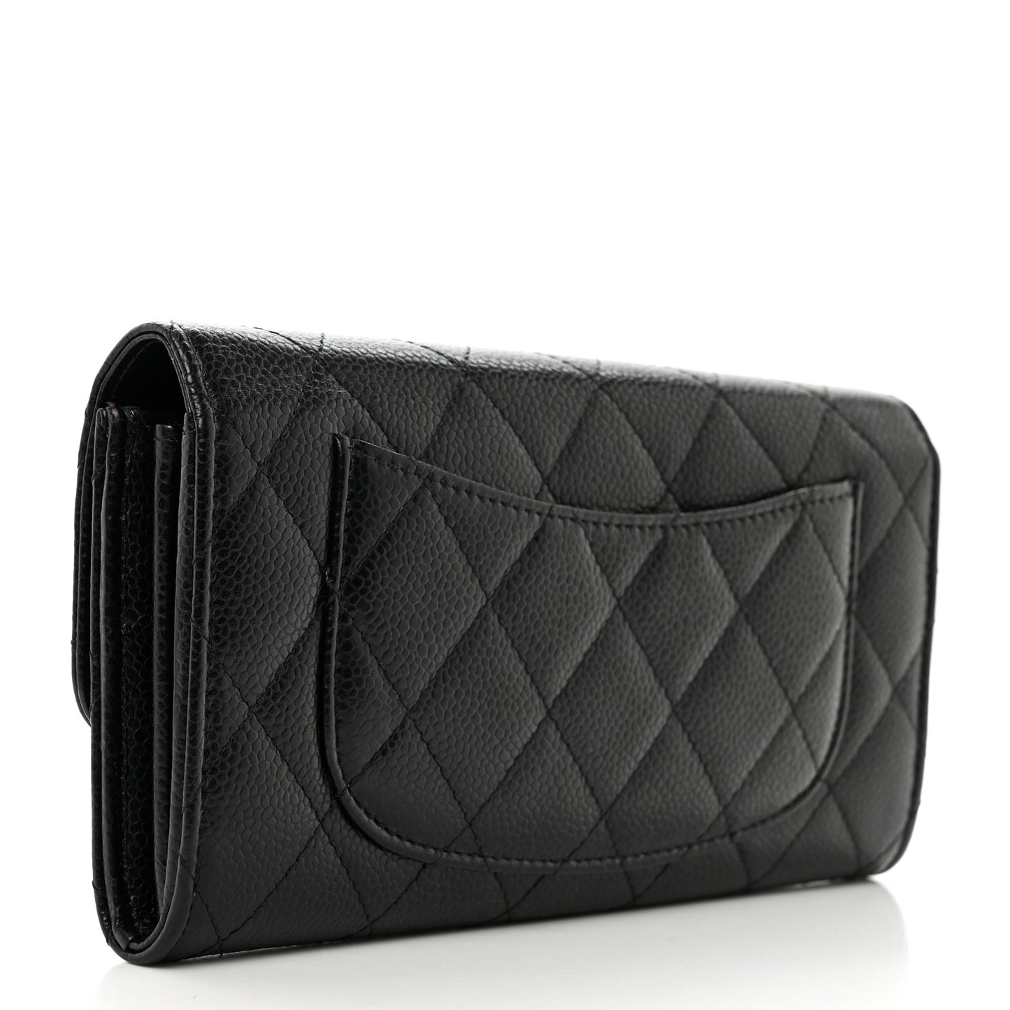 Caviar Quilted Large Gusset Flap Wallet Black
