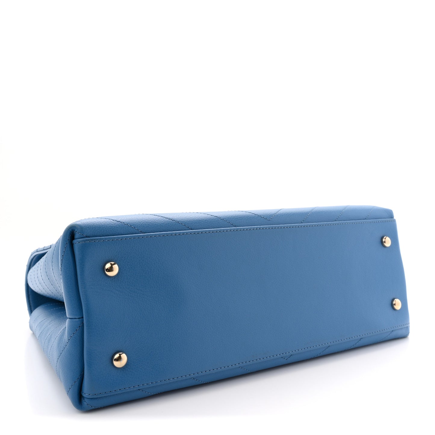 Grained Calfskin Medium Chevron Chic Top Handle Flap Blue