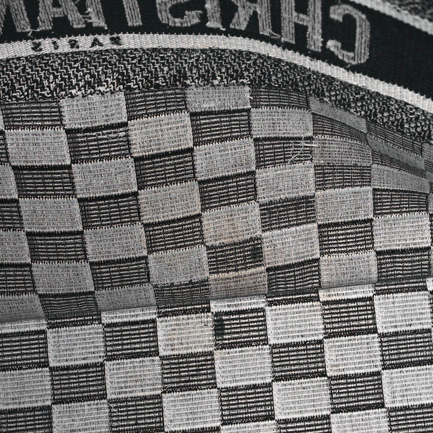 Canvas Embroidered Checkered Book Tote Black White