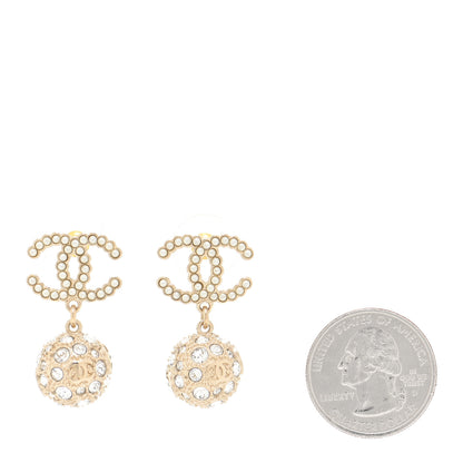 Chanel Crystal Pearl CC Drop Earrings Gold Pearly White 2 of 5