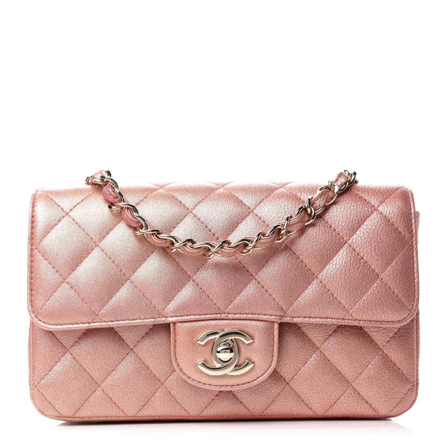 Metallic Lambskin Quilted Ombre Mini Rectangular Flap Pink