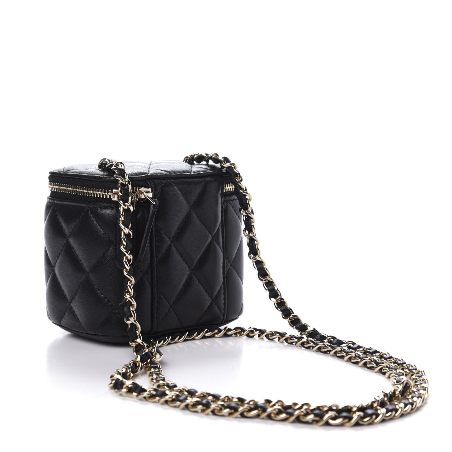 Lambskin Quilted Mini Vanity Case With Chain Black