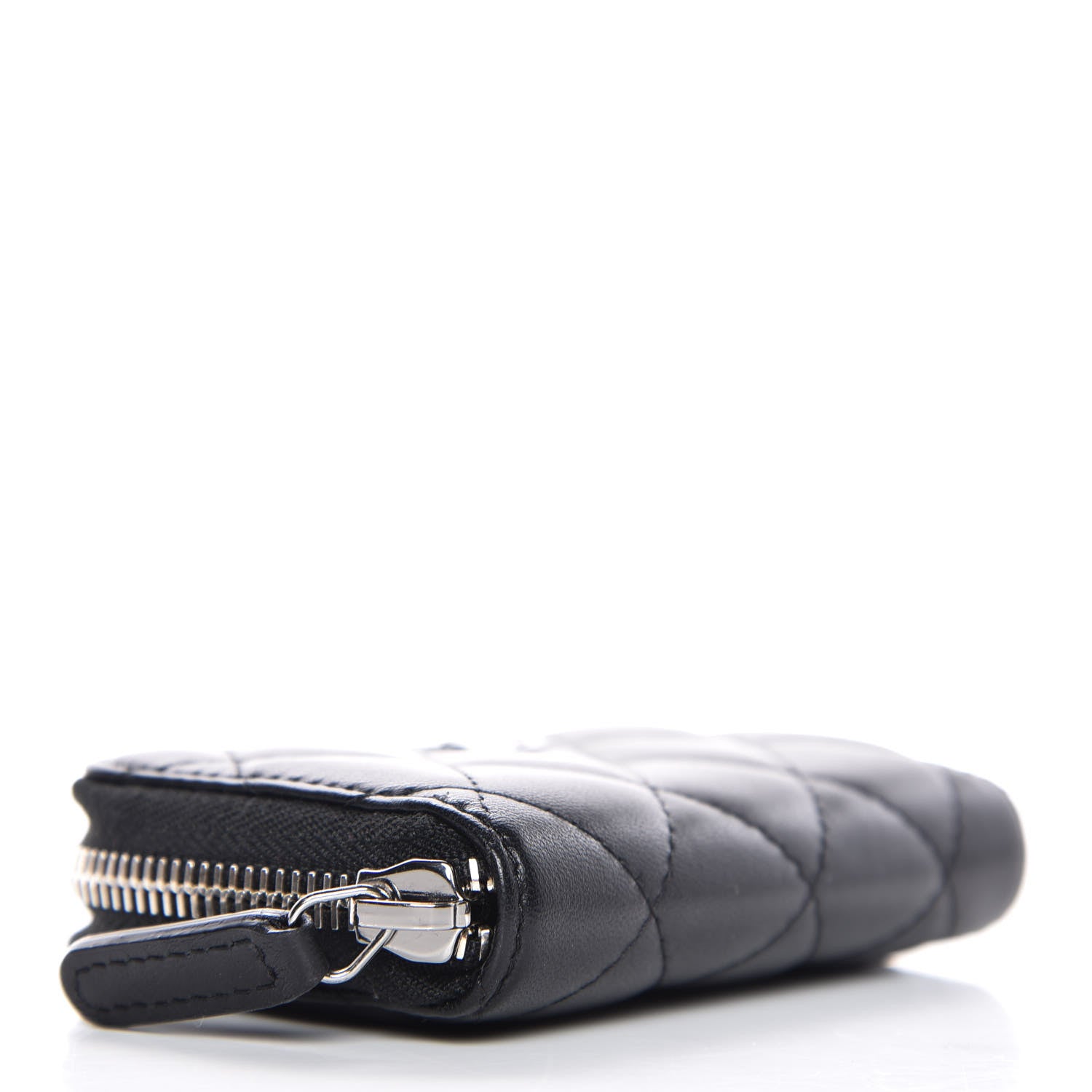 Chanel Lambskin Quilted Zip Around Coin Purse Wallet Black 4 of 8
