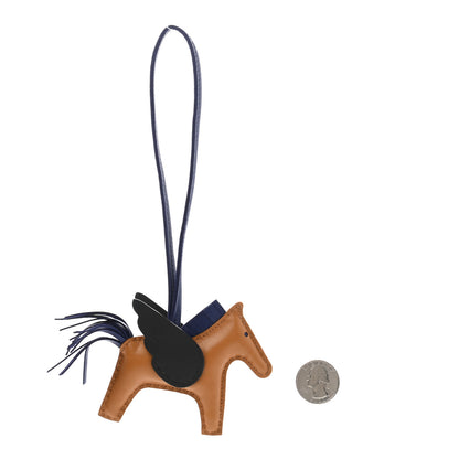 Hermes Milo Lambskin Grigri Rodeo Pegase Horse Bag Charm MM Sesame Black Bleu Saphir 2 of 4