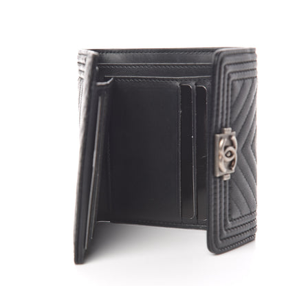 Chanel Caviar Chevron Quilted Boy Compact Wallet Black 5 of 9