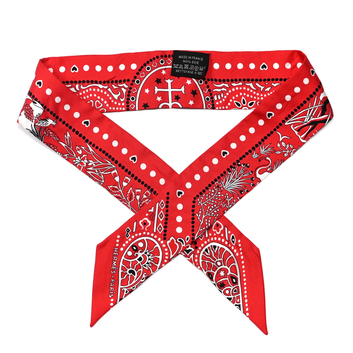 Hermes Silk Peuple Du Vent Bandana Twilly Rouge Black White 1 of 5
