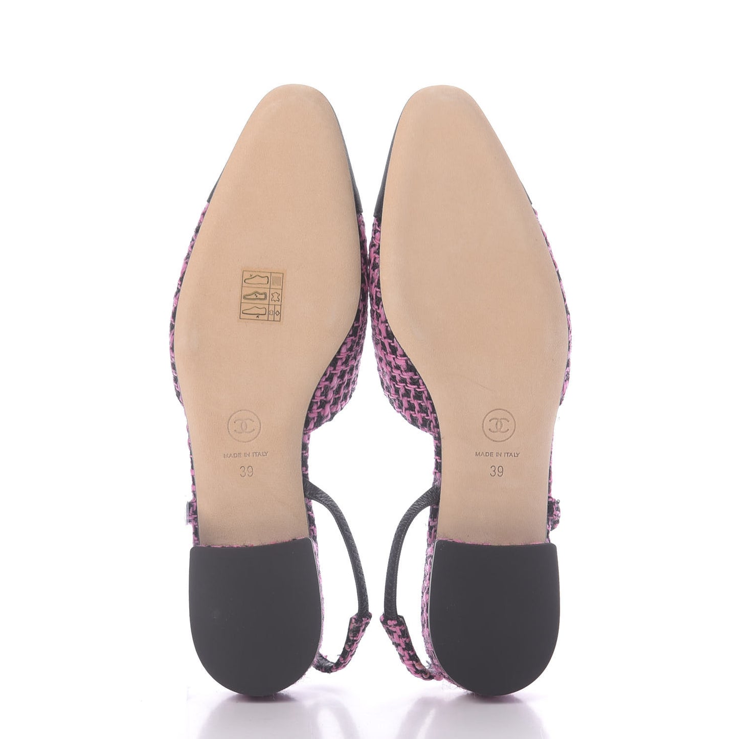 Tweed Grosgrain Cap Toe CC Slingback Flat 39 Pink Black