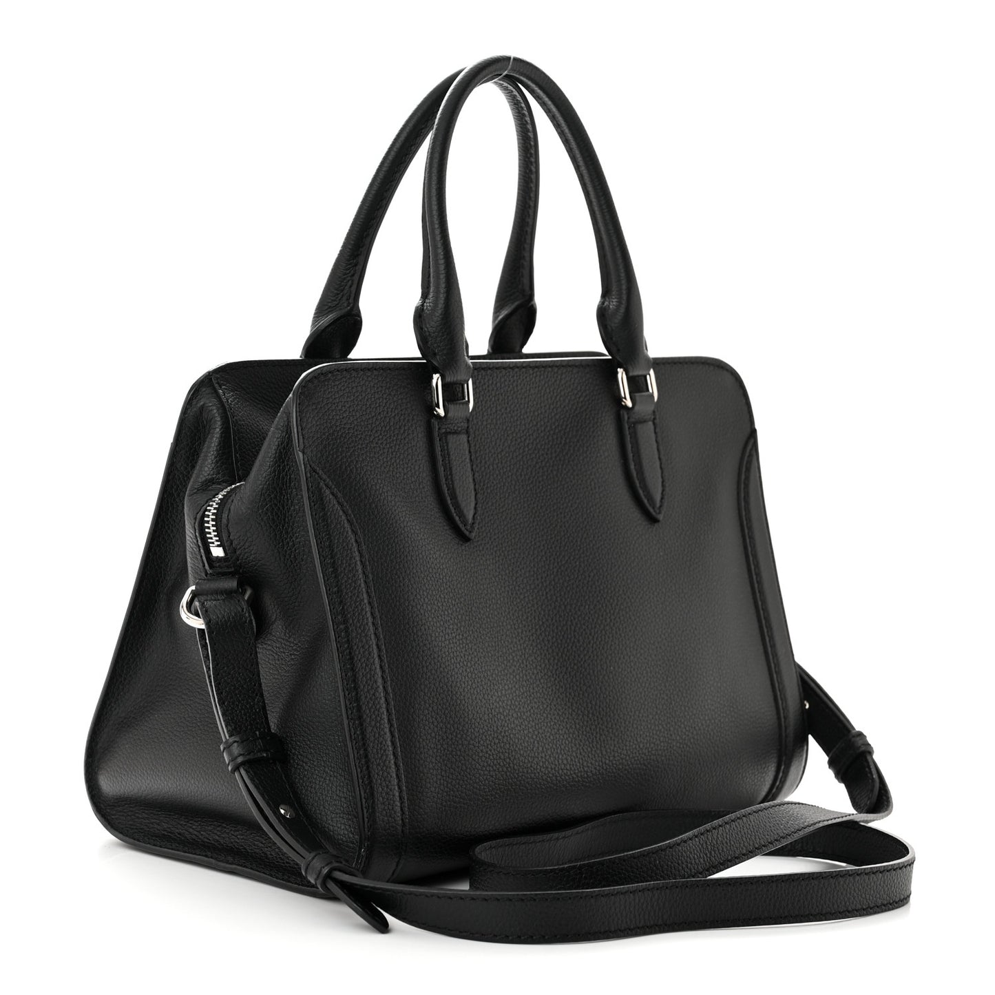 Pebbled Calfskin Small Skull Padlock Zip Around Tote Black
