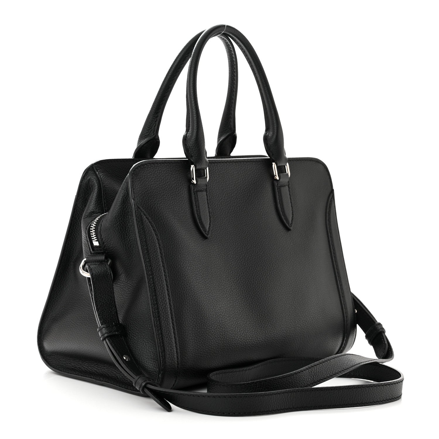 Alexander McQueen Pebbled Calfskin Small Skull Padlock Zip Around Tote Black 3 of 11