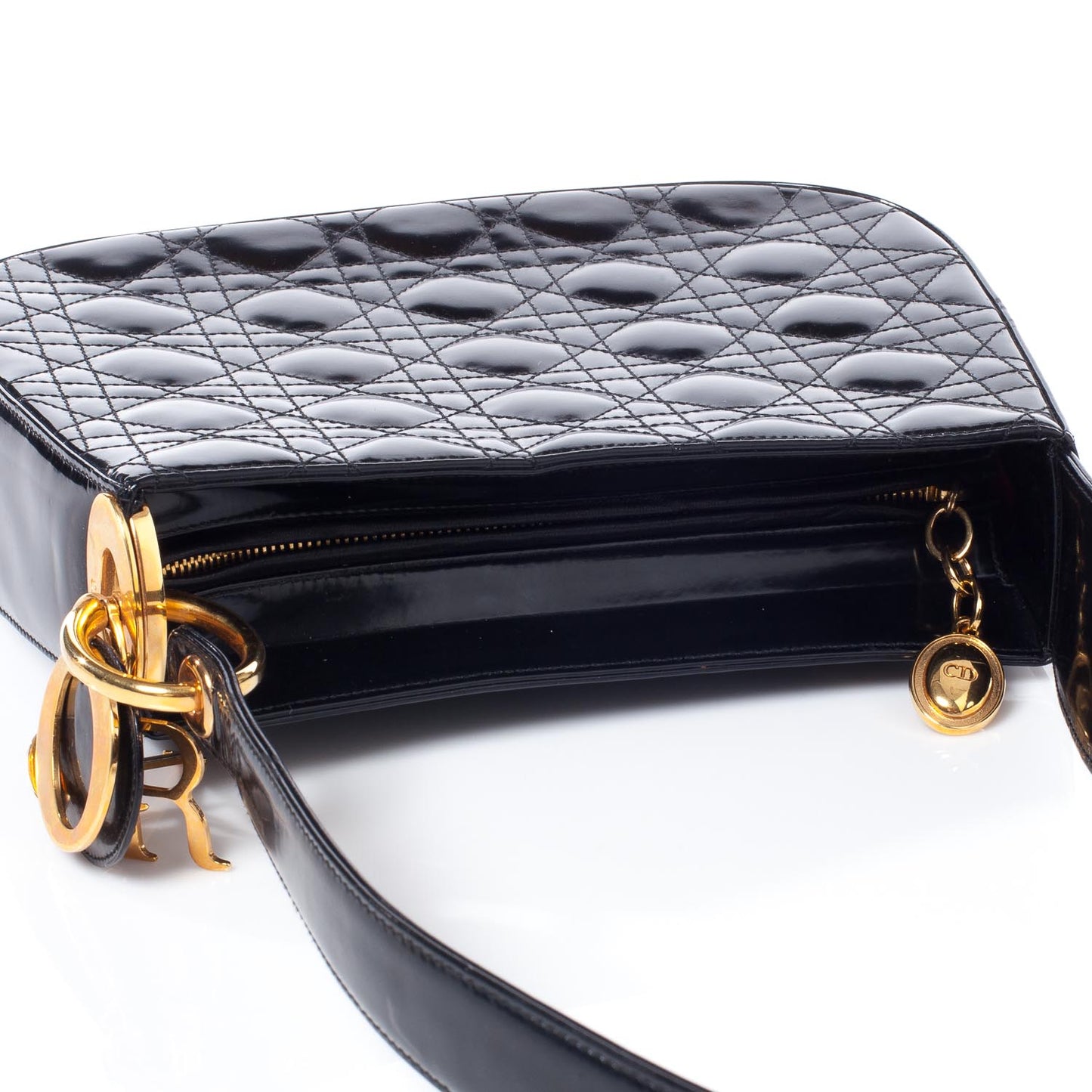CHRISTIAN DIOR Patent Cannage Hobo Black