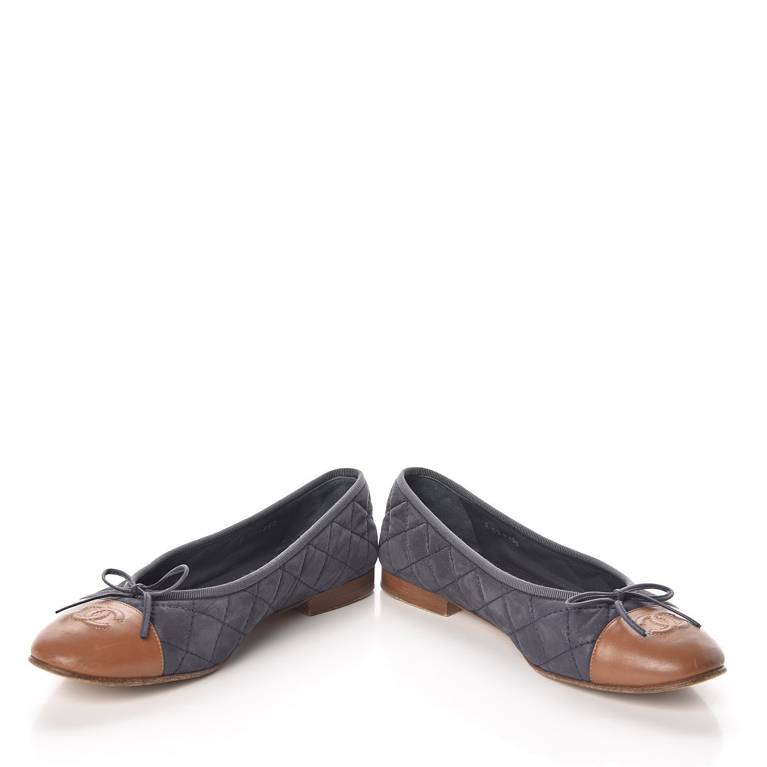 Chanel Iridescent Calfskin Quilted CC Cap Toe Ballerina Flats 37.5 Navy Tan 5 of 12