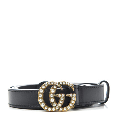Gucci Calfskin Pearl Double G 20mm Belt 85 34 Black Cream 1 of 6