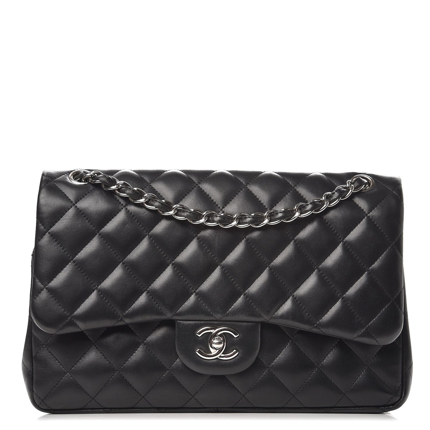 Lambskin Quilted Jumbo Double Flap Black