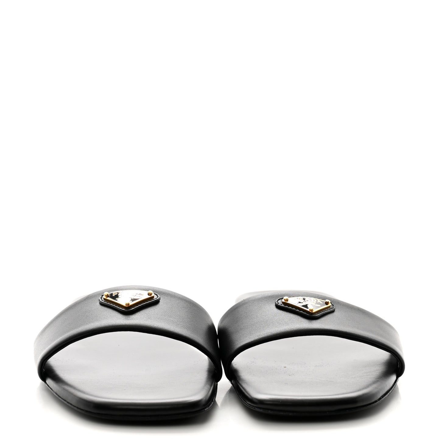 Nappa Metal Triangle Logo Flat Slide Sandals 37 Black