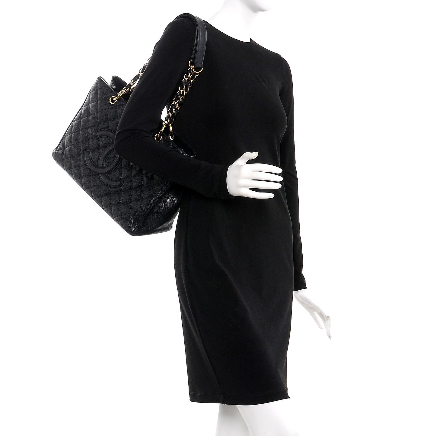 Caviar Quilted Grand Shopping Tote GST Black