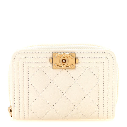 Chanel Caviar Quilted Boy Zip Around Coin Purse Wallet White 1 of 10