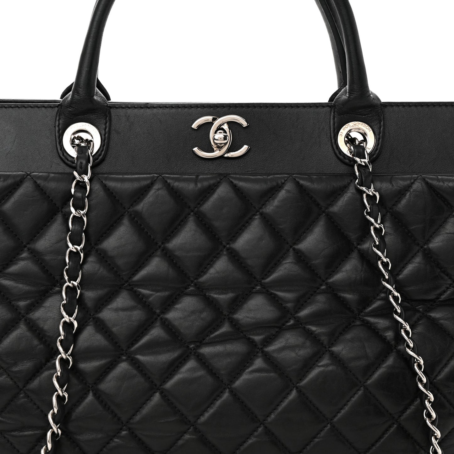 Aged Calfskin Quilted Be CC Tote Black
